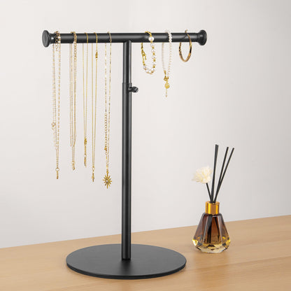 niffgaff T Bar Purse Display Stand Tabletop: Adjustable Height Handbag Holder, Countertop Hanging Rack for Long Necklace Scarf Lanyard, Black