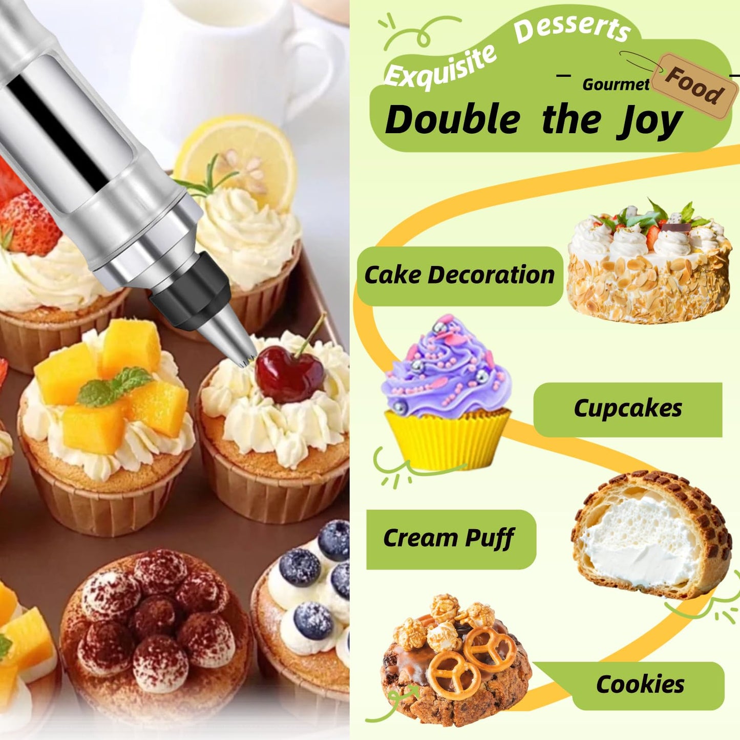 Dessert Decorating Syringe Set, Cake Decorating Kit, Stainless Steel Baking Tools, Cupcake Decoration Supplies, All-in-One Baking Piping Solution Kit，Piping Icing Nozzles，Frosting Piping Kit