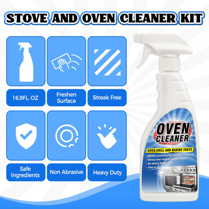 Erigathe Heavy Duty Stove and Oven Cleaner Kit, Includes Cleaning Tool, Razor, Scraper and 1 Pad to Remove Tough Stains - Use on Gas, Electric, Ceramic Surfaces, 4 Piece (16.9, Fluid Ounces)