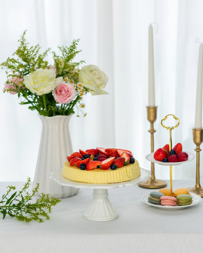 Omifun 10 Inch Cake Stand, Relief Round Dessert Cake Stand, Ceramic Cupcake Stand for Birthday, Wedding, Baby Shower, Tea Party and Other Celebrations(White)