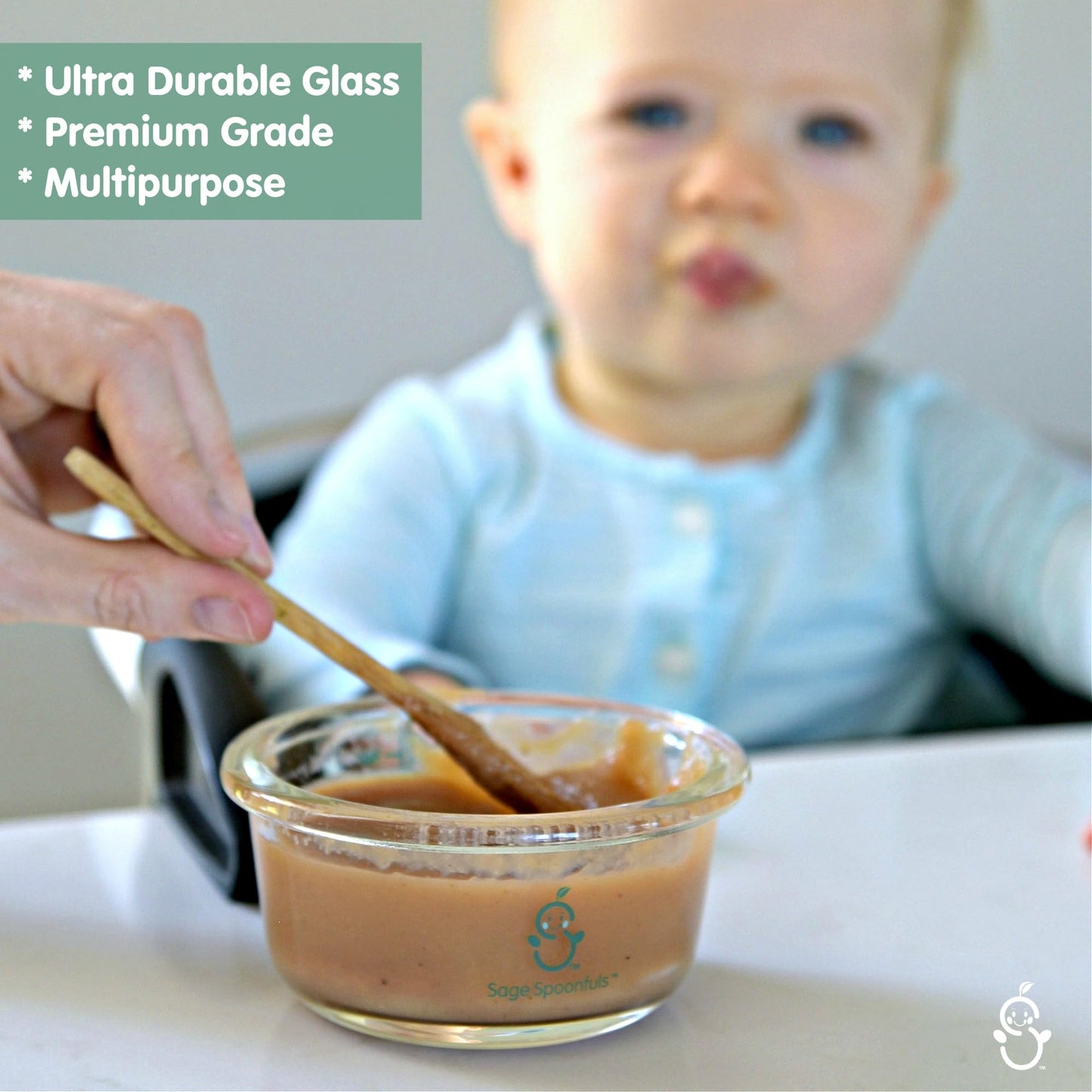 Sage Spoonfuls Glass Baby Food Containers with Lids - 4 Pack, 7 oz Baby Food Jars, Durable, Leakproof & Airtight, Freezer Storage, Reusable Glass Baby Food Containers, Microwave & Dishwasher Safe