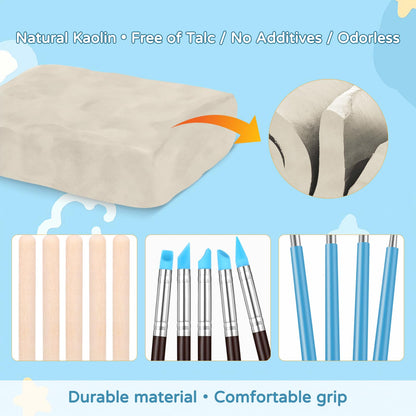 ZEHIQ Premium Air Dry Clay Kit, 2.2LBs Natural White Pottery Clay with 25 Pcs Clay Sculpting Tools, Modeling Clay for Pottery Wheel & Craft Projects, Ideal for All Skill Levels (White & Tools)