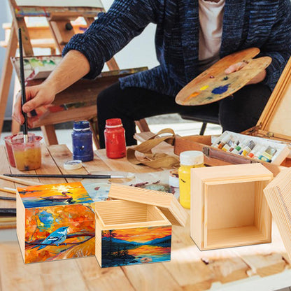 Geytetqi 9 PCS 3.94 x 3.94 x 3.15 Inch Unfinished Square Wood Box with Lid, Wooden Treasure Boxes, Small Wood Keepsake Box, Wooden Storage Box and DIY Craft Stash Boxes for Home Decor