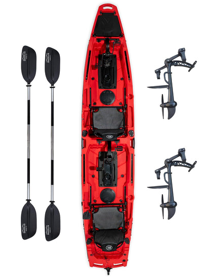 Upgraded Brooklyn 14.0 Tandem Pedal Kayak with Propeller Drive by BKC, 2-Person Sit-On-Top Fishing Kayak, Hand Rudder, Rod Holders, Large Storage, Stable 14ft Hull