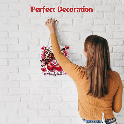 GHHKUD Cherry Bow Diamond Art Hanging Kit for Adults, DIY Double Sided Diamond Painting Hanging Valentines Kits Adults, Special Shaped Acrylic Ornaments Pendants for Window Home Garden Wall