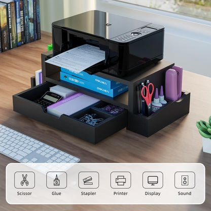 Simple Trending Wood Monitor Stand Riser with Drawer and Pen Holder, Desk Organizer for Home Office, Black