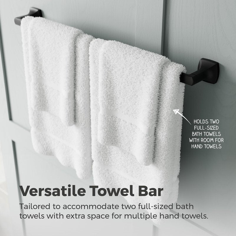 Pfister Vaneri Bath Towel Bar for Bathroom, 24-Inch, Wall-Mounted, Screw-In, Matte Black Finish, BTBVRI2B