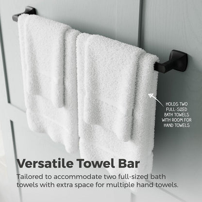 Pfister Vaneri Bath Towel Bar for Bathroom, 24-Inch, Wall-Mounted, Screw-In, Matte Black Finish, BTBVRI2B