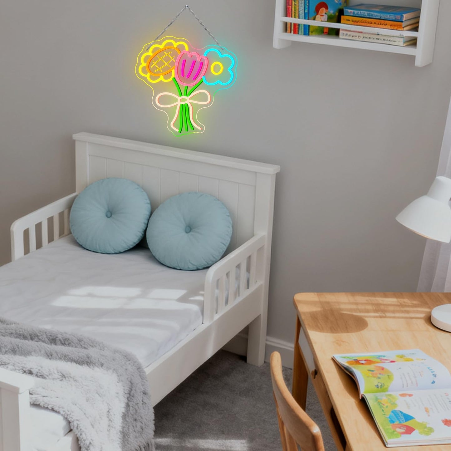 3 Flower Neon Sign Flower Neon LED Lights Cool Warm White Yellow Acrylic Wall Mount LED Boho Decorative Signage USB Powered Summer Retro Light up Sign for Wall Window Bedroom Wedding Birthday Party Decoration for Mother's Day