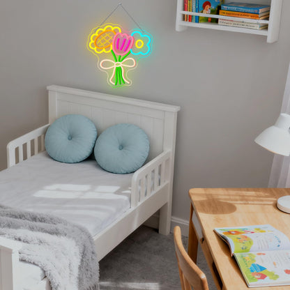 3 Flower Neon Sign Flower Neon LED Lights Cool Warm White Yellow Acrylic Wall Mount LED Boho Decorative Signage USB Powered Summer Retro Light up Sign for Wall Window Bedroom Wedding Birthday Party Decoration for Mother's Day