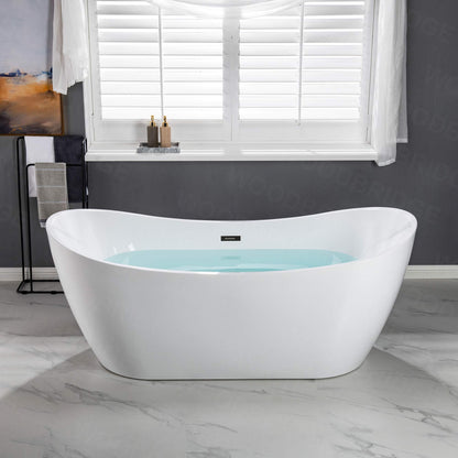 WOODBRIDGE 71" Acrylic Freestanding Bathtub Contemporary Soaking Tub , White Acrylic ( Matte Black Drain/Overflow),B0017 MB Drain &O