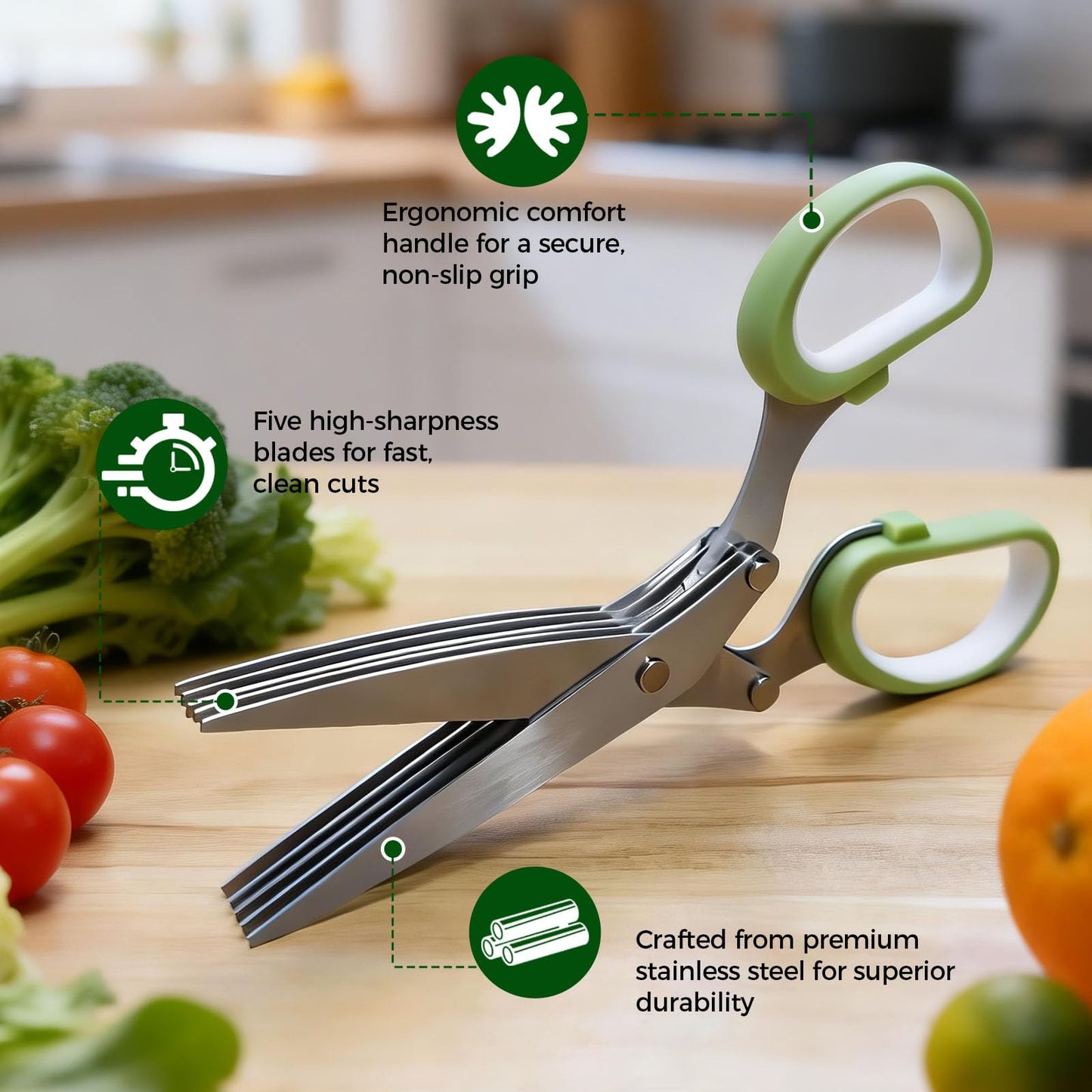 Pottery Herb Stripper Bowl Set – 2 Piece, Including 5-Blade Stainless Steel Herb Cutter Scissors, Herb Stripping Tool & Handmade Pottery Herb Stripper Bowl, For Stripping Leaves and Rhizomes (Green)
