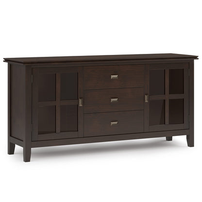 SIMPLIHOME Artisan Buffet - 60 inch Wide Solid Wood 3-Door Sideboard Buffet in Dark Chestnut Brown, Contemporary Storage Cabinet for Dining Room or Kitchen with Adjustable Shelves and Bronze Hardware