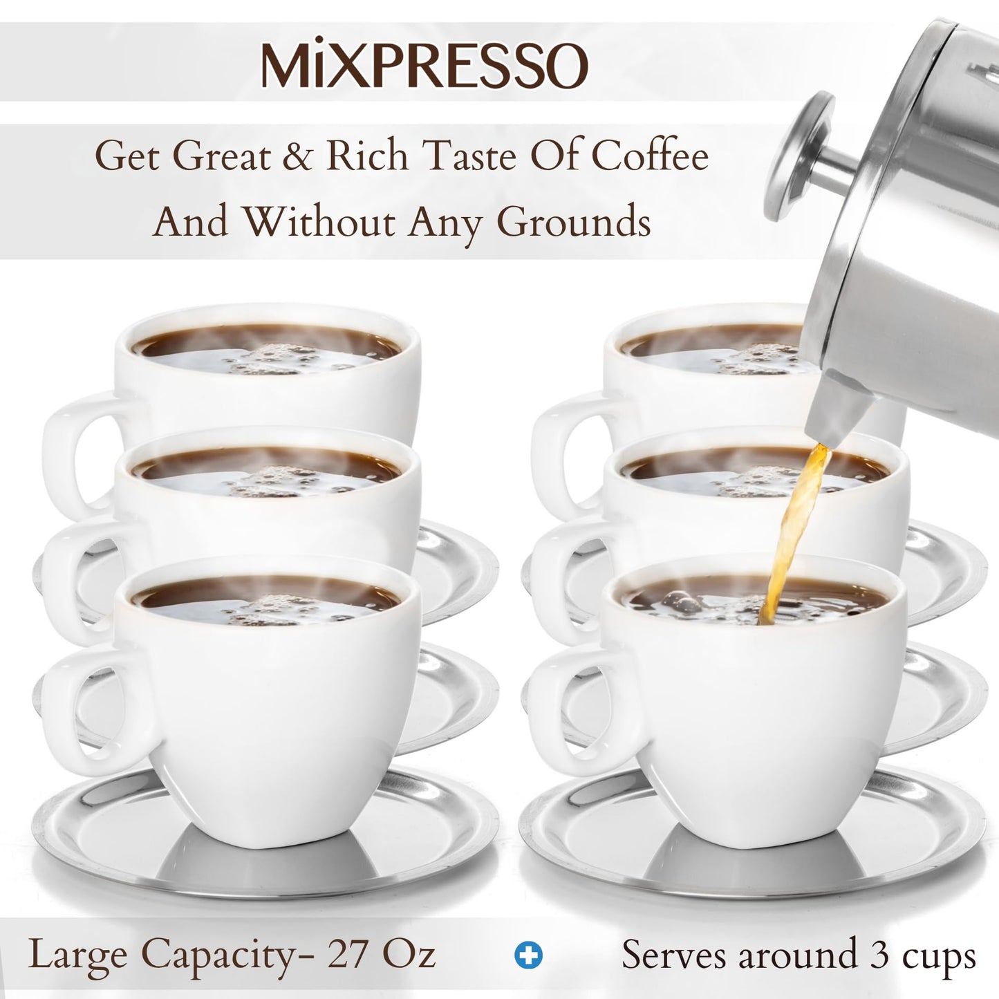 Mixpresso Stainless Steel French Press Coffee Maker 26 Oz 770 ml, Double Wall Insulated French Press Stainless Steel, Easy Clean Tea Brewer, Easy Press Durable Metal Coffee Press