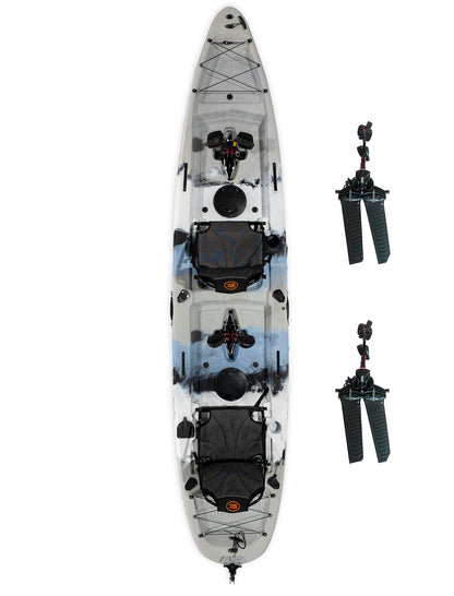 Upgraded Brooklyn 13.5 Tandem Pedal Kayak by BKC, 2 Person Sit-On-Top Pedal Drive Kayak, 680 lb Capacity, Dual Flipper Pedals, Rudder Steering, for Fishing & Touring (Storm Surge)