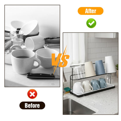 2-Tier Bottle Drying Rack Cup Cradle Storage with Drain Removable Tray Mug Organizer, Over Sink Instant Dry Small Dish Dryer for Kitchen Countertop Water Bottles and Tumblers,Coffee Mugs, Glasses,