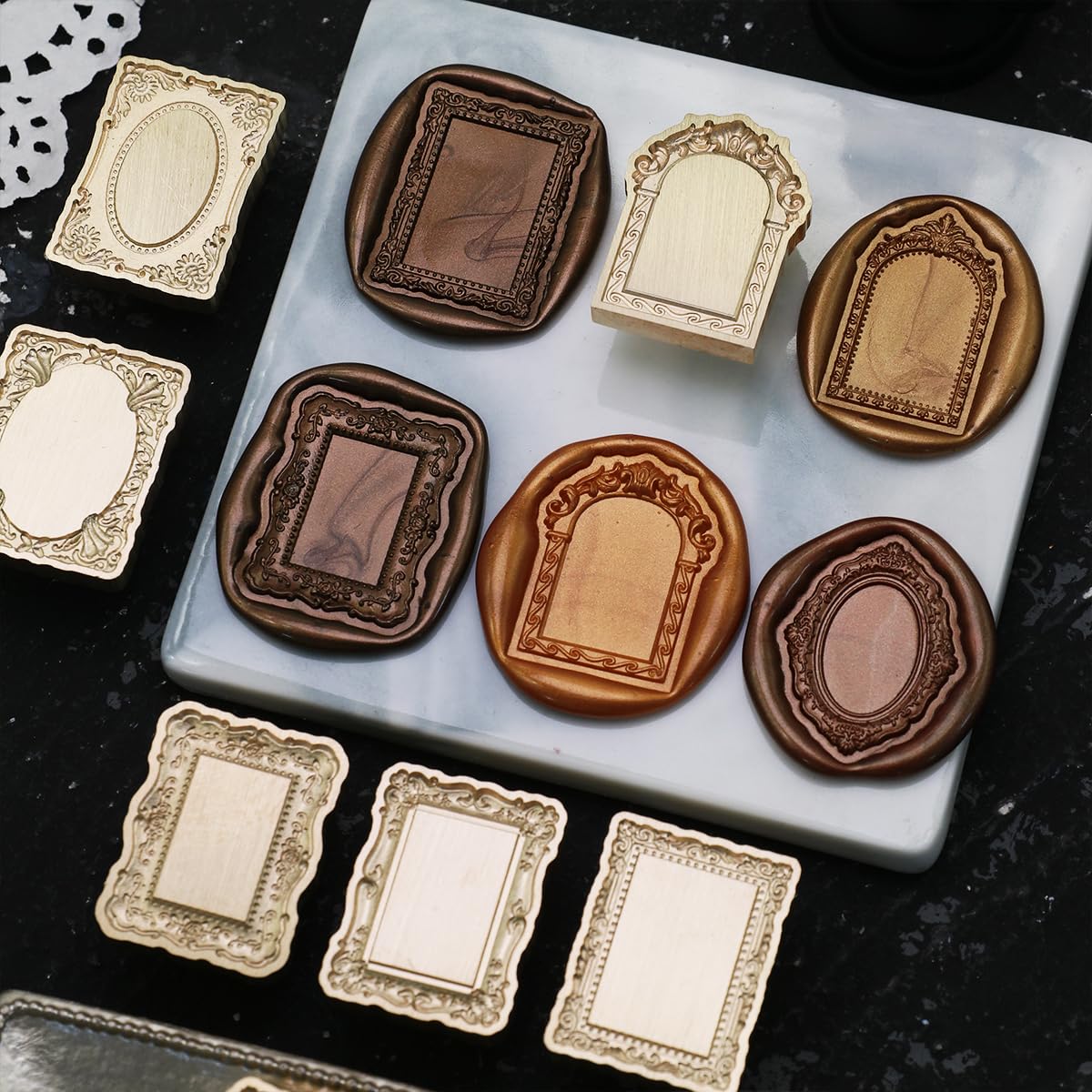 Frame Wax Seal Stamp Kit, WASOHLING Great Details 3D Embossed Relief Carving Head and Wood Handle for Wax Seal Stamp, Decor for Wedding Invites, Envelopes, Journaling or DIY Crafts (F06)