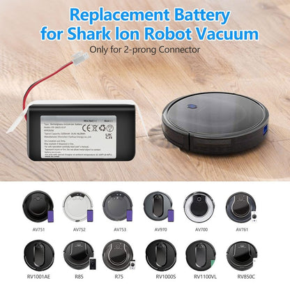 3200mAh RVBAT850 Replacement Battery for Shark Ion R75, AV752, AV751, RV761, R85, RV850, S87,RV700_N, RV720_N, RV851WV, RV871, RV1000S, RV1100VL, RV101AE, UR1000SR Vacuum Cleaners (2-Prong Connector)