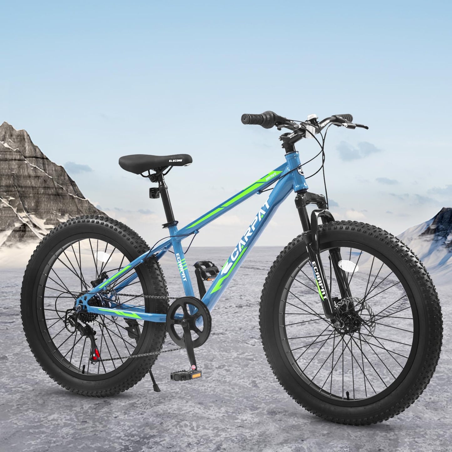 richvelo 26 Inch Fat Tire Bike Adult/Youth Full Shimano 7 Speeds Mountain Bike, Dual Disc Brake, High-Carbon Steel Frame, Front Suspension, Mountain Trail Bike, Urban Commuter City Bicycle