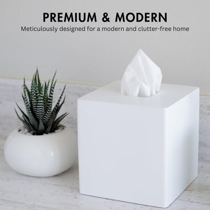 Yew Design Matte White Square Tissue Box Cover, Decorative Tissue Box Dispenser for Bathroom, Parlors, Office, Bedroom Dresser, Vanity Countertop, Nightstand, Car, and Desk