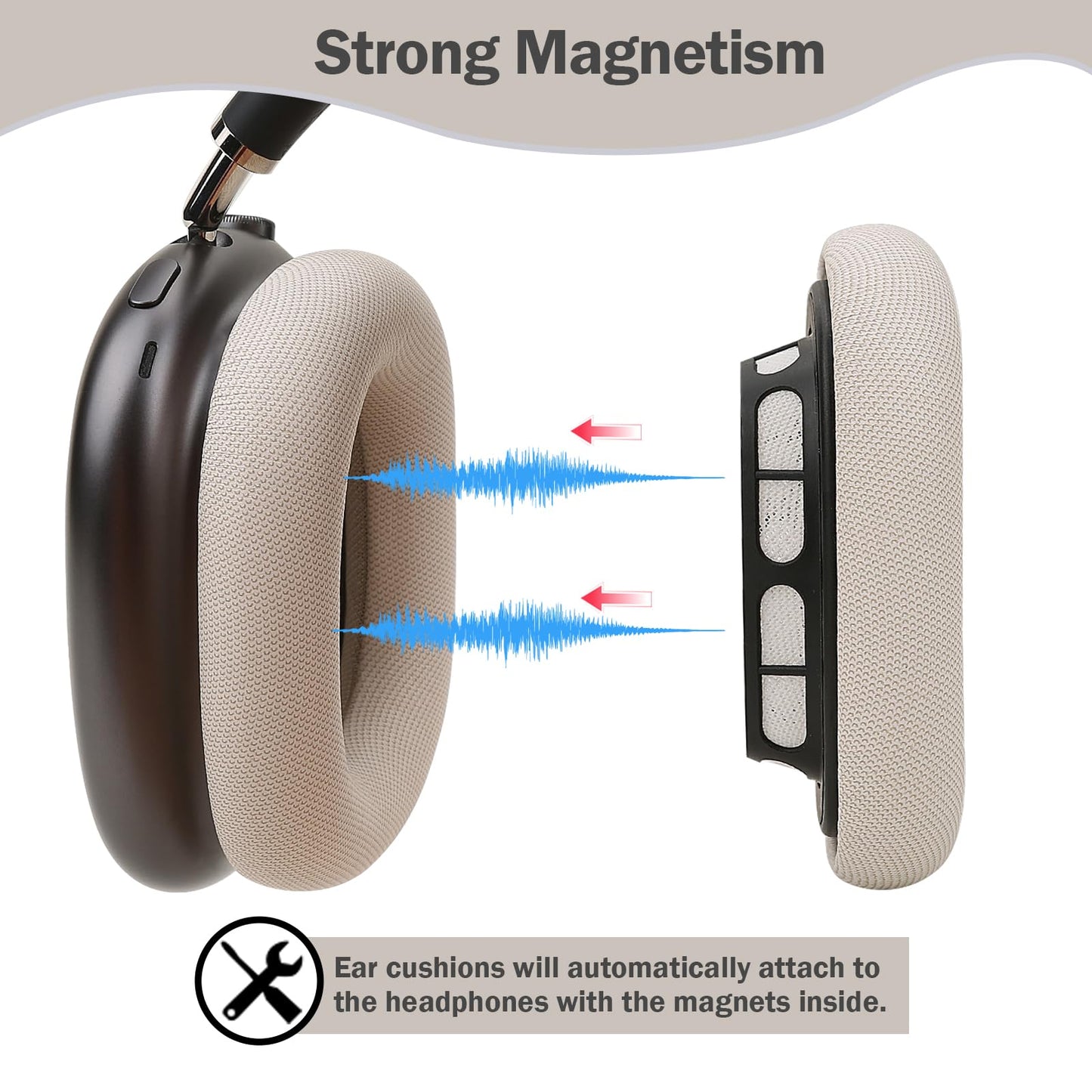 Laselan Upgraded Silicone Ear Cushions for AirPods Max Headphones 2024, Protein Leather Covered Ear Pads with Silicone & Memory Foam and Magnet (Starlight)