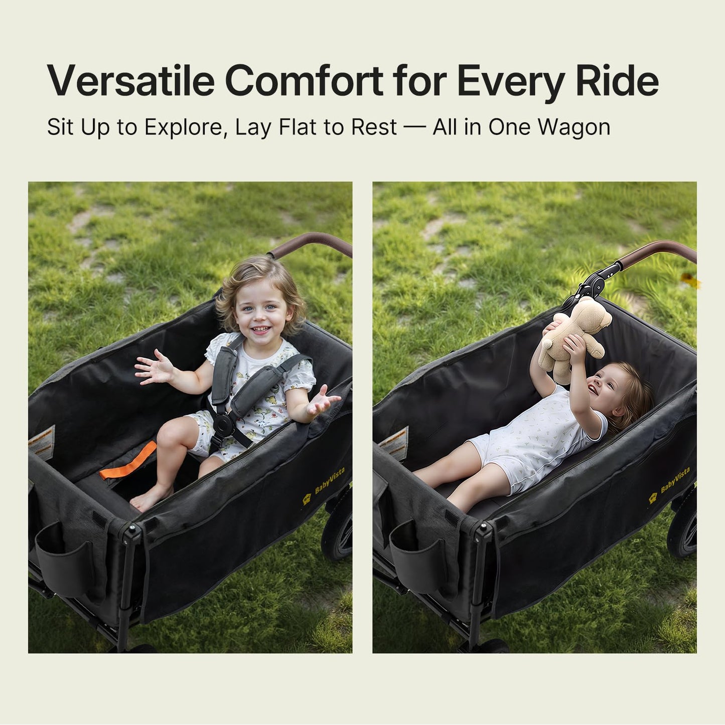 BabyVista Stroller Wagon for Kids, One-Hand Adjustable Push/Pull Handle, Spacious Storage, 8"/12" All-Terrain Wheels, Canopy with Bug Net, Wagon Stroller for Daily Walks, Short Trips & Grocery Runs