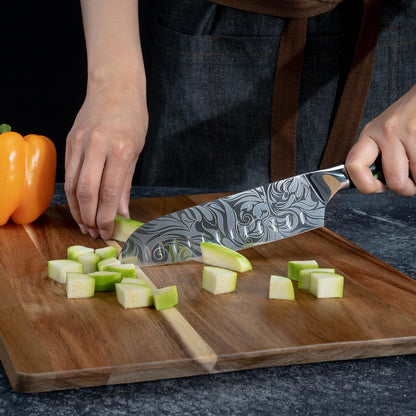 SENKEN Engraved Japanese Kitchen Knife Set with Beautiful Green Resin Wood Handles - Wasabi Collection - Chef's Knife, Bread, Cleaver, Paring, & More (16-Piece Knife Block Set)