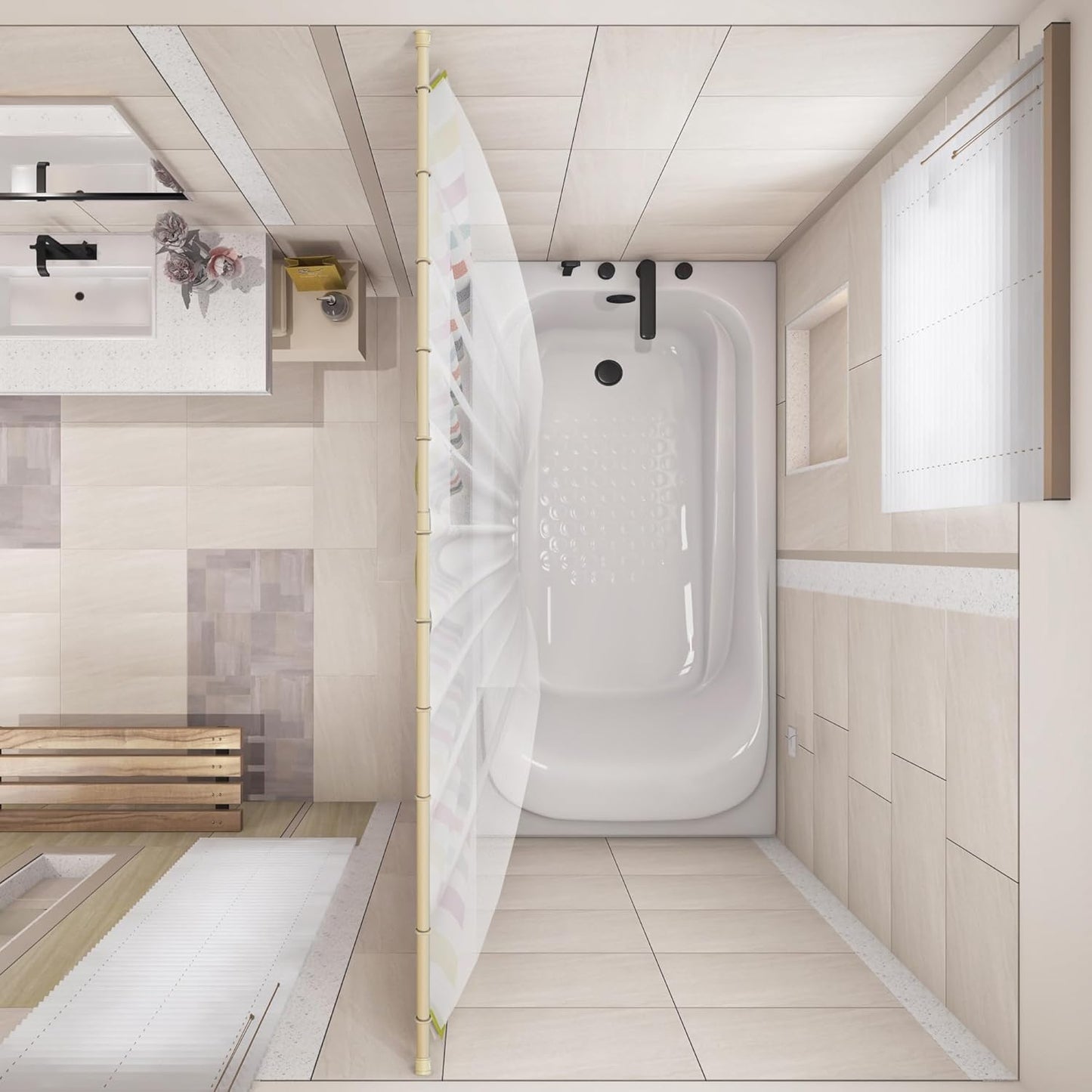 Design House 564179 Classic Adjustable Shower Rod for Bathroom 36 to 63-inch in Bone
