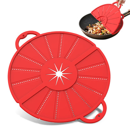 Silicone Splatter Screen for Frying Pan, Foldable Splash Guard, Multi-Use Grease Splatter Guard,Heat-Resistant Trivet Mat, 12" Non-Stick Oil Splatter Guard, Dishwasher Safe, BPA Free-red