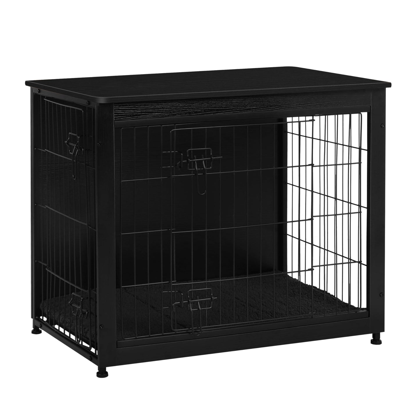DWANTON Dog Crate Furniture with Cushion, Wooden Kennel Table with Double Doors, Indoor Dog House, Medium Size, 32.5" L, Black
