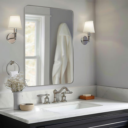 ANDY STAR 30"x48" Brushed Nickel Bathroom Mirror, Large Wall Mirror for Bathroom, Rounded Rectangle Mirror in Premium Stainless Steel Metal Frame Hangs Horizontal Or Vertical