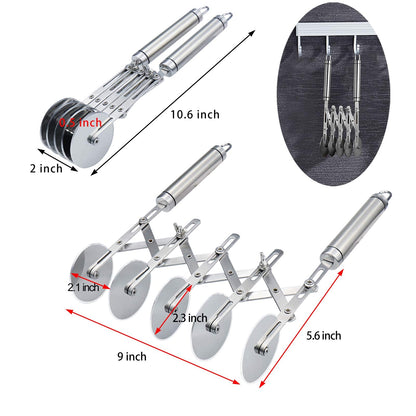 Juome 5 Wheel Pastry Cutter Stainless Pizza Slicer Multi-Round Dough Cutter Roller Cookie Pastry Knife Divider with Handle