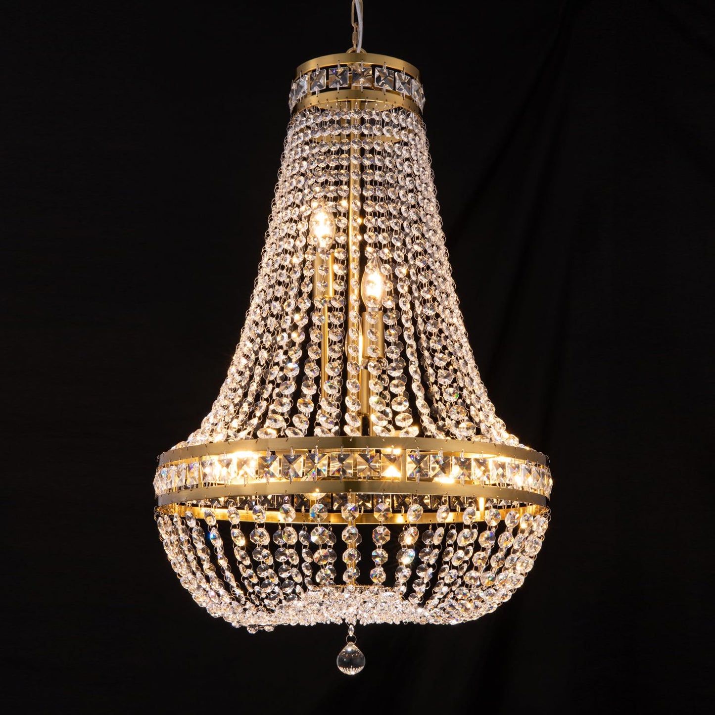 Wellmet Crystal Chandelier Light, 8 Lights French Empire Chandeliers Lighting Ceiling Fixture Hanging Pendant for Dining Living Room Foyer Kitchen Bedroom Entryway, 20''W (Brass, 20)