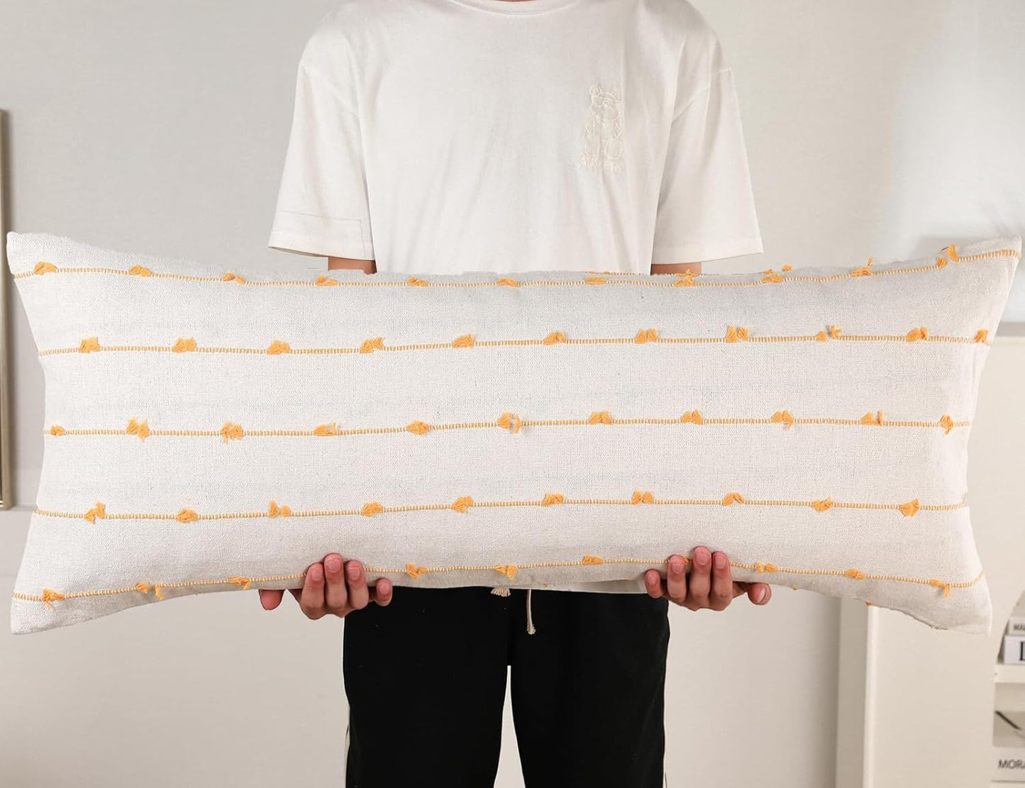 14x36,Stripe NUYECY Long Lumbar Throw Pillow Cover Pattern Cotton Yellow Boho Extra Long Decorative Pillow Cover Pillow