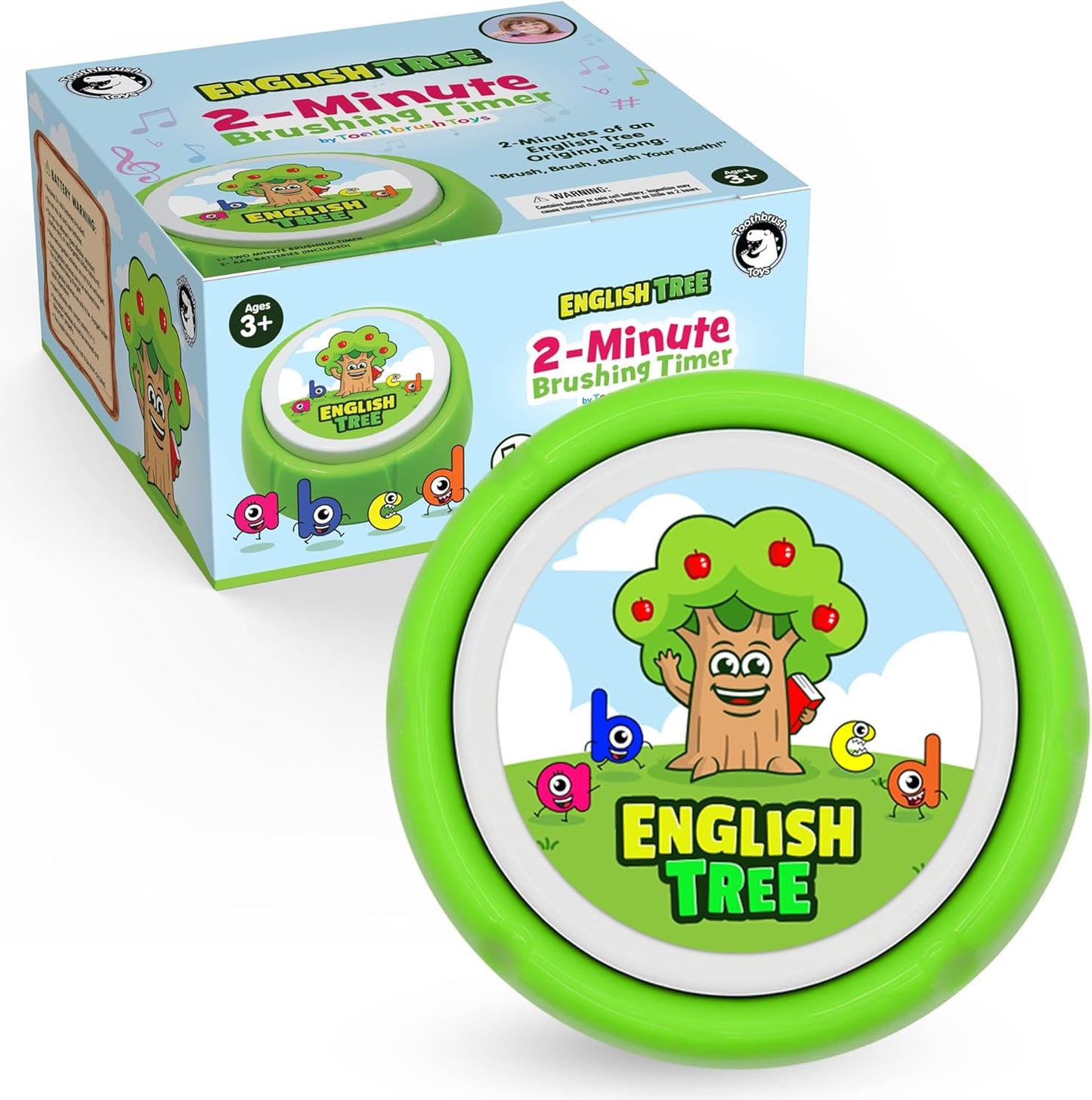 2 English Tree Toothbrush Timer for Kids Musical Minute Teeth Brushing Timer with Lights, Educational Toothbrushing