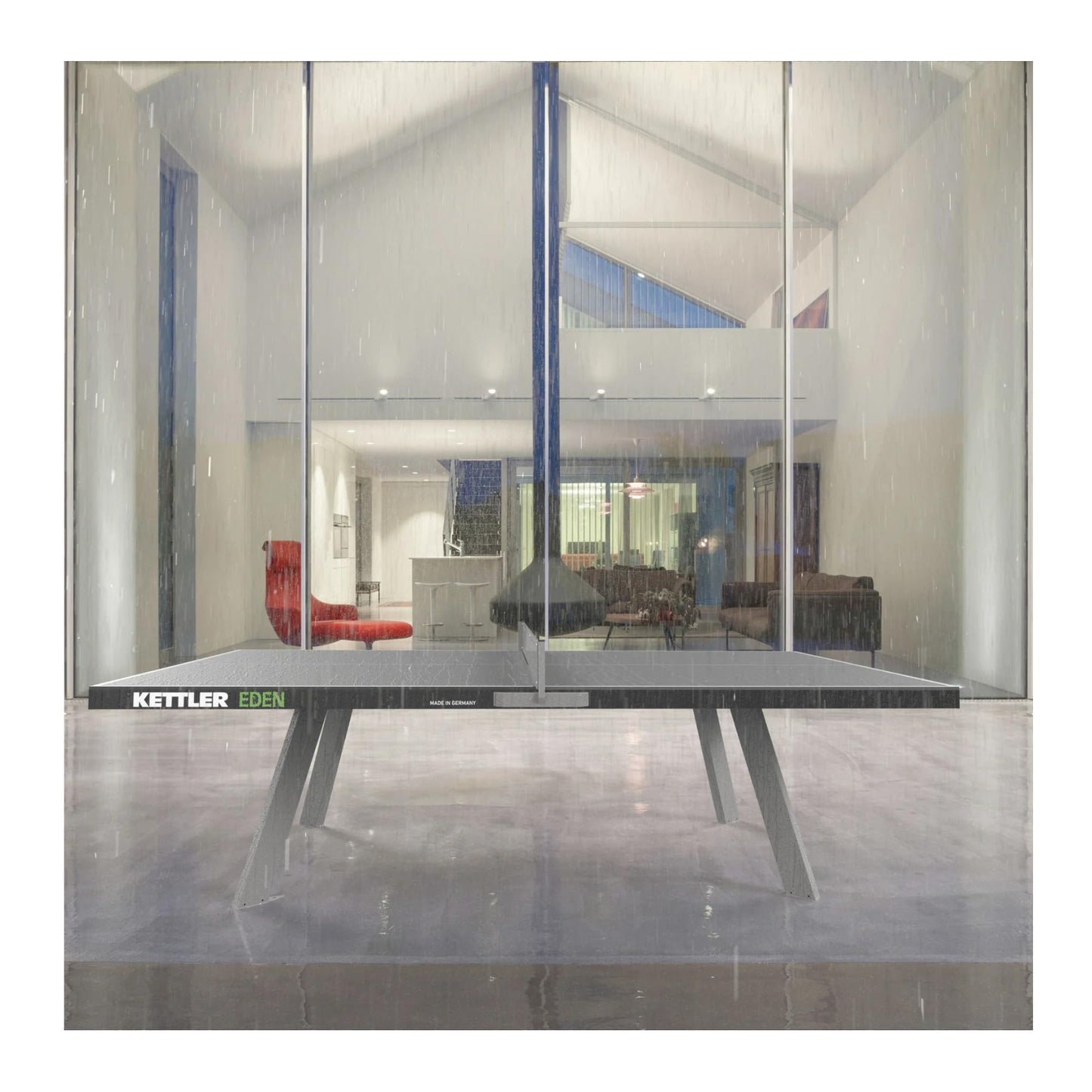KETTLER Eden Weatherproof Stationary Outdoor Table Tennis Table with Galvanized Steel Legs and Permanent Net and Post System
