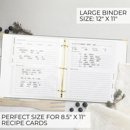 Aesthetic 8.5" x 11" Recipe Binder with Waterproof Cover - The Perfect Recipe Book with Plastic Sleeves to Write in Your Own Recipes - Quality Blank Cookbook Binder, Cards incl.