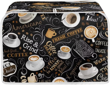 AFPANQZ Coffee Print Kitchen Toaster Covers, Universal 4 Slice Bread Toaster Cover, Stain Resistant Dustproof