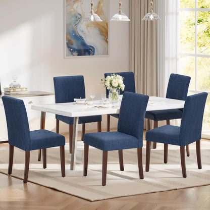 MALOL Upholstered Dining Chairs Set of 6, Modern Fabric Dining Room Chair, Wooden Dining Chair, Kitchen Side Chairs, Farmhouse Dinner Chair with High Back for Kitchen, Blue