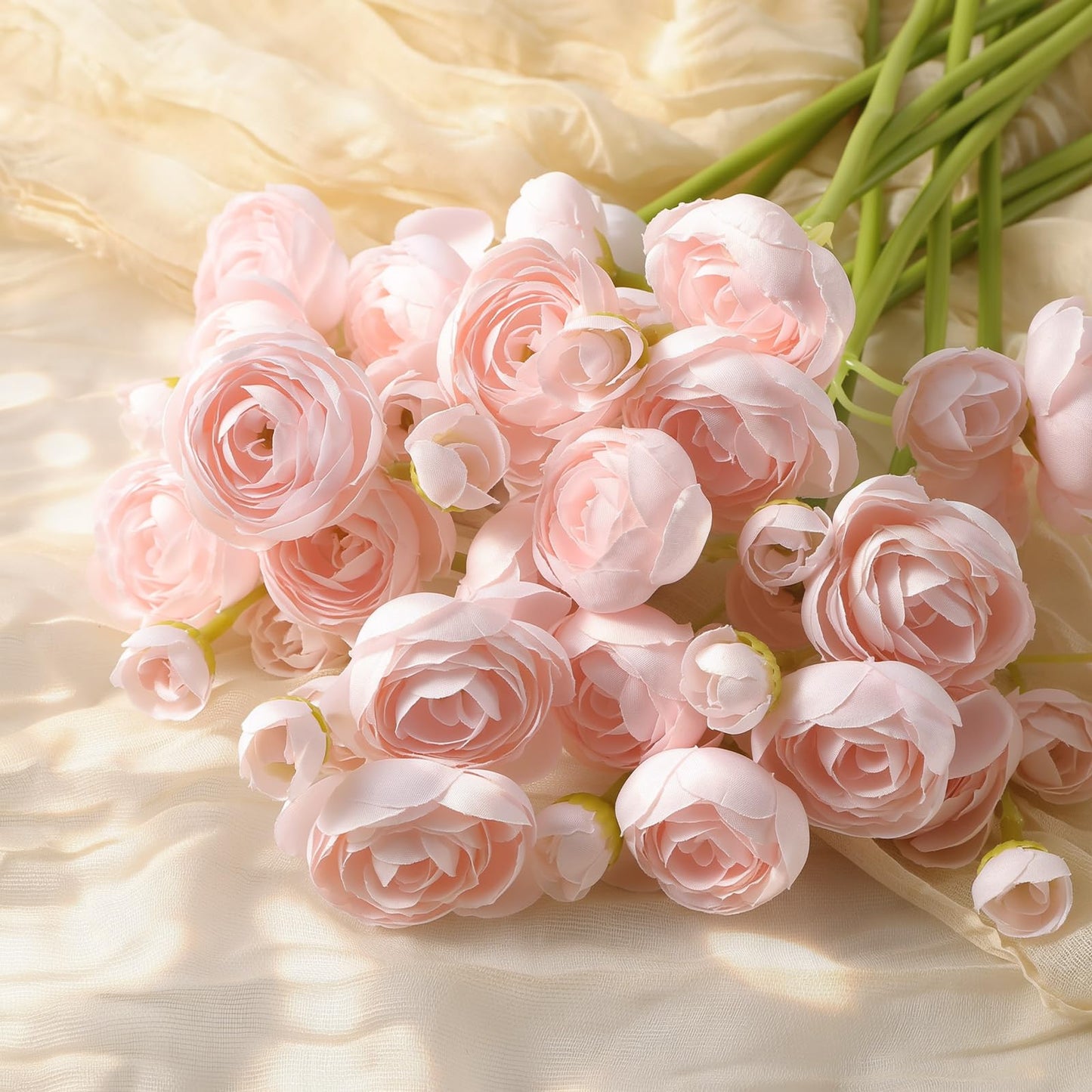 Alupssuc 30Pcs Ranunculus Artificial Flowers Faux Silk Mini Ranunculus, Spring Flowers Artificial Indoor for DIY Bouquets, Bulk Fake Wedding Filler Flowers for Bride Shower Decorations, Shabby Blush