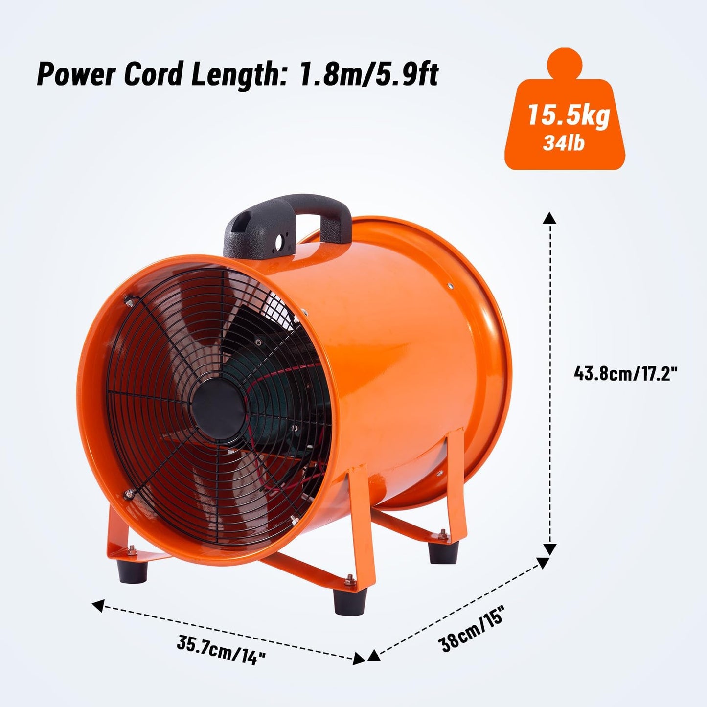 GarveeHome Utility Blower Exhaust Fan 12 Inch 3500 CFM,3500 RPM High Velocity Low Noise Ventilation with 16.4 ft Duct, Heavy Duty Workshop & Confined Space Ventilation Fan