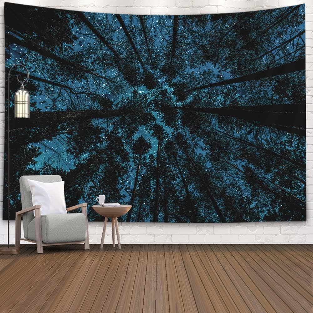 EMMTEEY Forest Tapestry, Aesthetic Tapestry of Forest in Night Sky, 60X40 Tapestry for Families