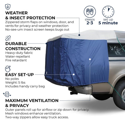 DAC Full-Size Truck Bed Tent for Caps– Fits Ford F-150, Chevy Silverado, Toyota Tundra, Tacoma (2005+), Tailgate ≥ 58" – Converts Truck with Cap into Camping Tent
