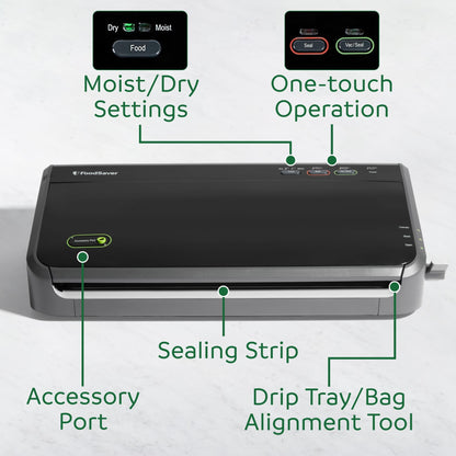 FoodSaver Vacuum Sealer Machine, Automatic Bag Detection, Sous Vide Friendly, with sealer bags, roll, handheld vacuum sealer, black
