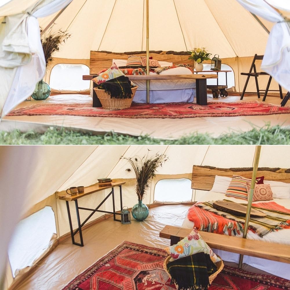 Dream House Outdoor Waterproof Cotton Canvas Family Camping Bell Tent (Beige Cotton Canvas Tent, Diameter 5 Meter)