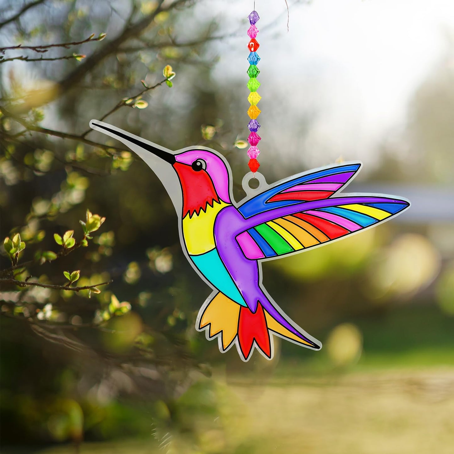 Winlyn 24 Sets Hummingbird Suncatcher Decorations DIY Window Paint Art Craft Kits Rainbow Bird Painting Kit for Kids Classroom Activities Birthday Spring Summer Camping Party Art Project