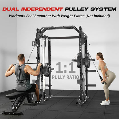Roygym 2000LBS Power Cage, Power Rack with Cable Crossover System, All-in-One Squat Rack with Dual Independent Pulley System for Home Gym, Black