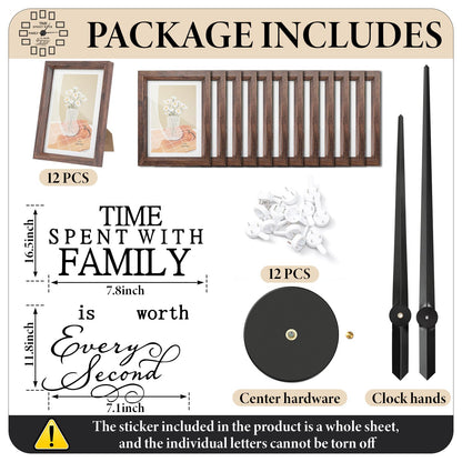 Briwooody Family Photo Clock Frame Wall Decor for Living Room, Family Picture Frame Clock Quote Art Wall Stickers Kit, Housewarming Gifts, Room Decor(5 x 7 Inch,Brown)