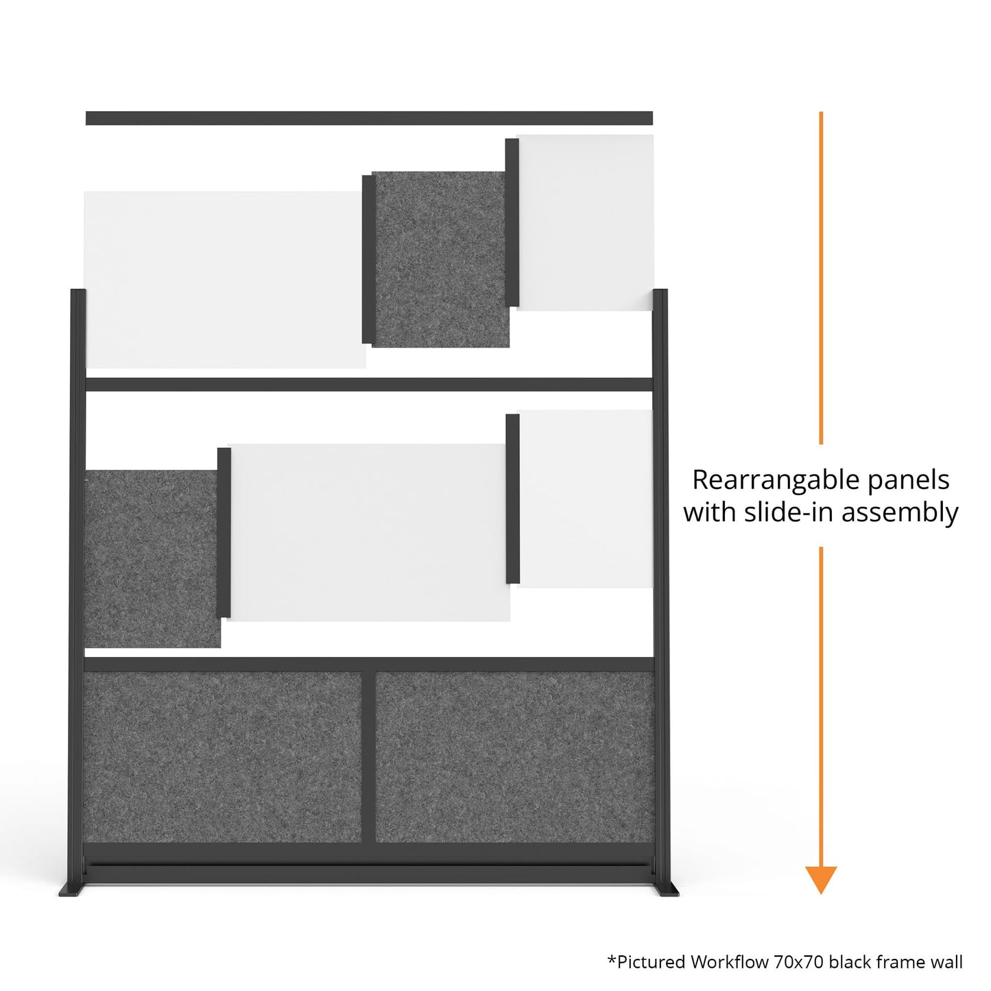 Modular Wall Partition Room Divider Bundle - Gray 70"x48" + 53"x48", 2 Cubicle Walls, Hinge & Casters for Flexible Office Divider & Room Divider Wall
