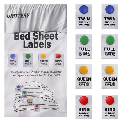 Umttery Bed Sheet Labels for Bedding,Identity The Sheets Direction and Size in Seconds, an Elegant and Easy Solution to Label Sheets, 16 Pack[Mix]